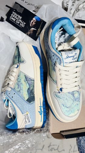 Customer photo review of Van Gogh Starry Night inspired sneakers