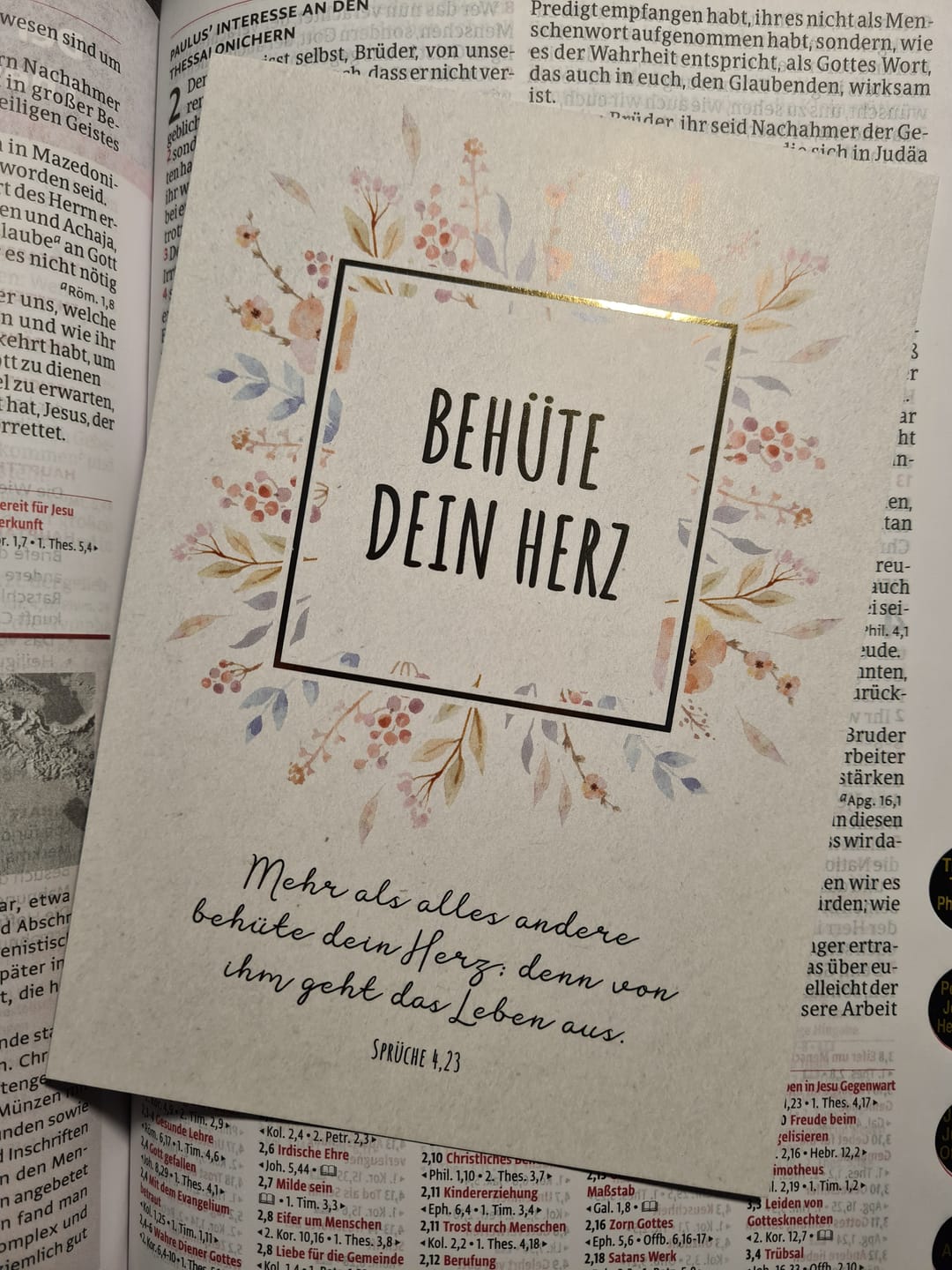 Customer photo review of Postkarte "Behüte dein Herz" mit Bibelvers · A6 · mit Gold veredelt
