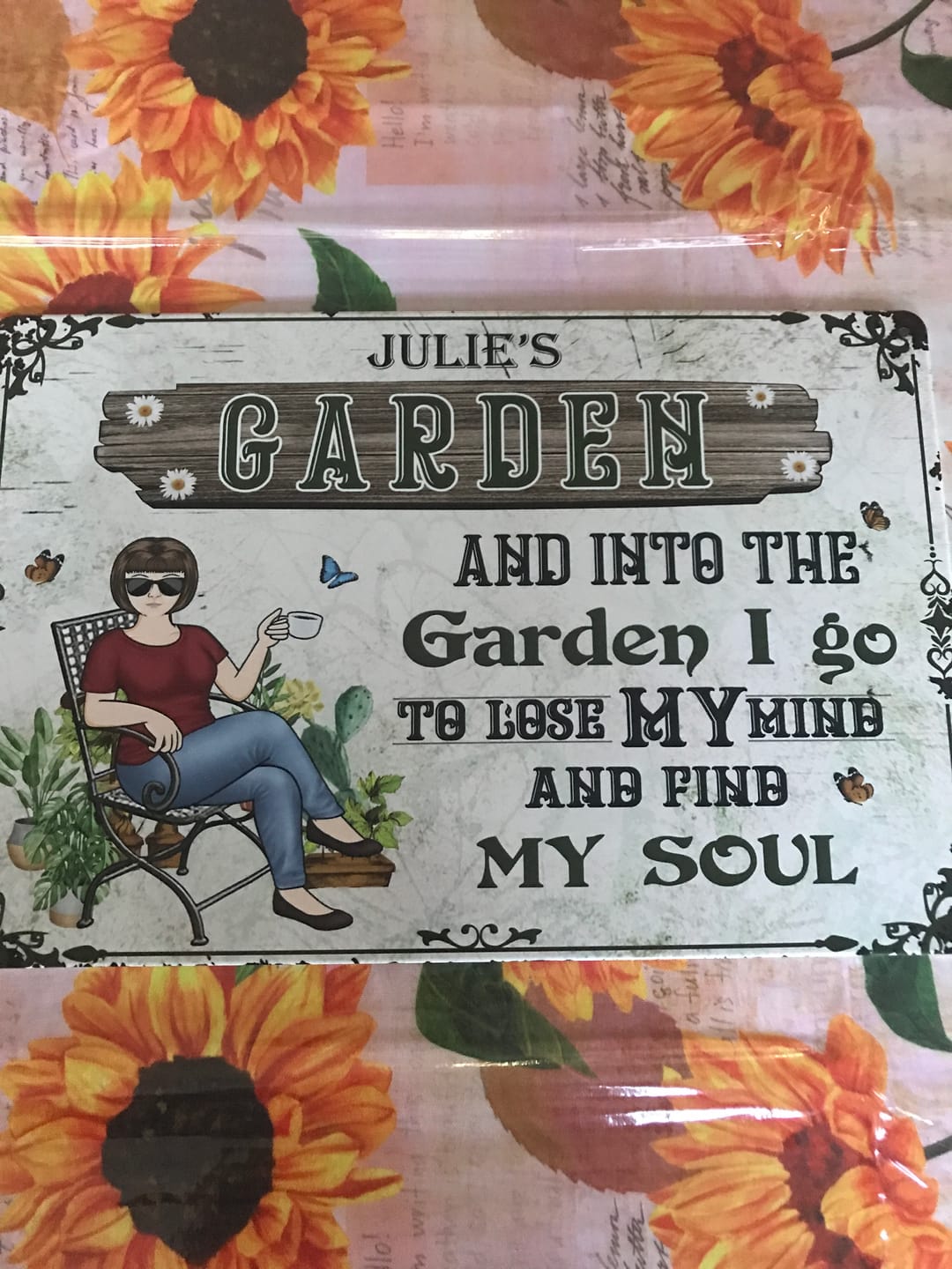 Customer photo review of And Into The Garden I Go Gardening Girl - Garden Sign - Personalized Custom Classic Metal Signs