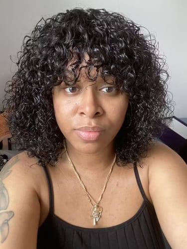 Customer photo review of Luvwin Water Wave Short Bang Wig No Lace Beginner Friendly 100% Human Hair
