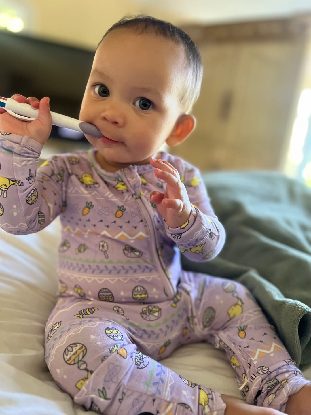 Customer photo review of Rainbow Bear Bamboo Convertible Footie