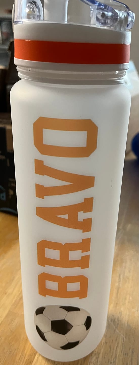 Customer photo review of Personalized Soccer Ball on 32 oz Motivational Tracking Water Bottle