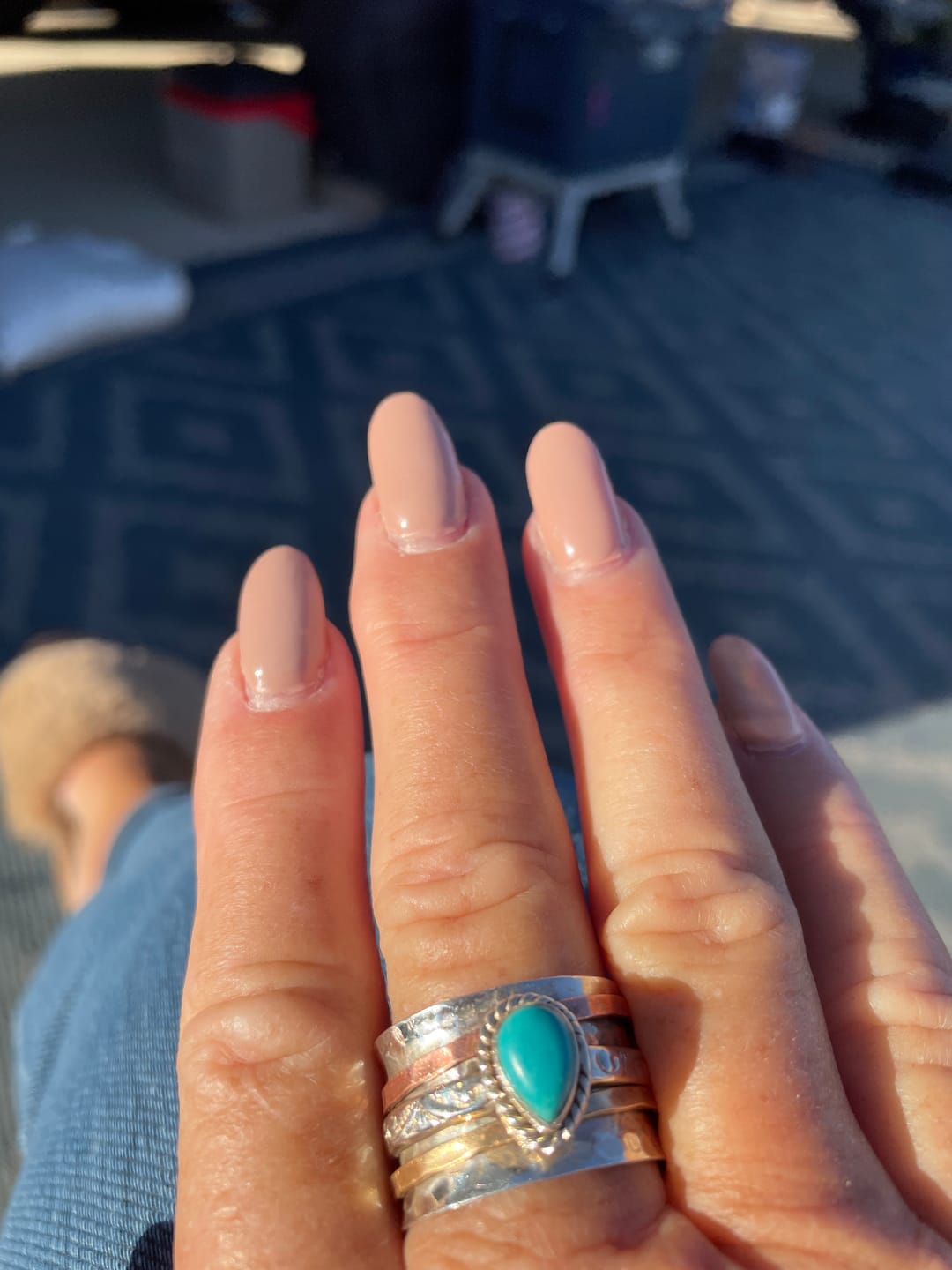 Customer photo review of Teardrop Turquoise Fidget Ring Sterling Silver