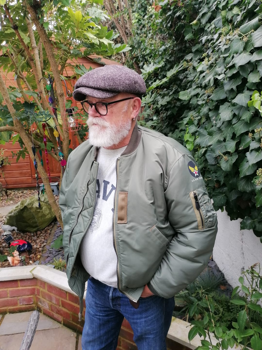 Customer photo review of Brown Herringbone Wool Newsboy Cap