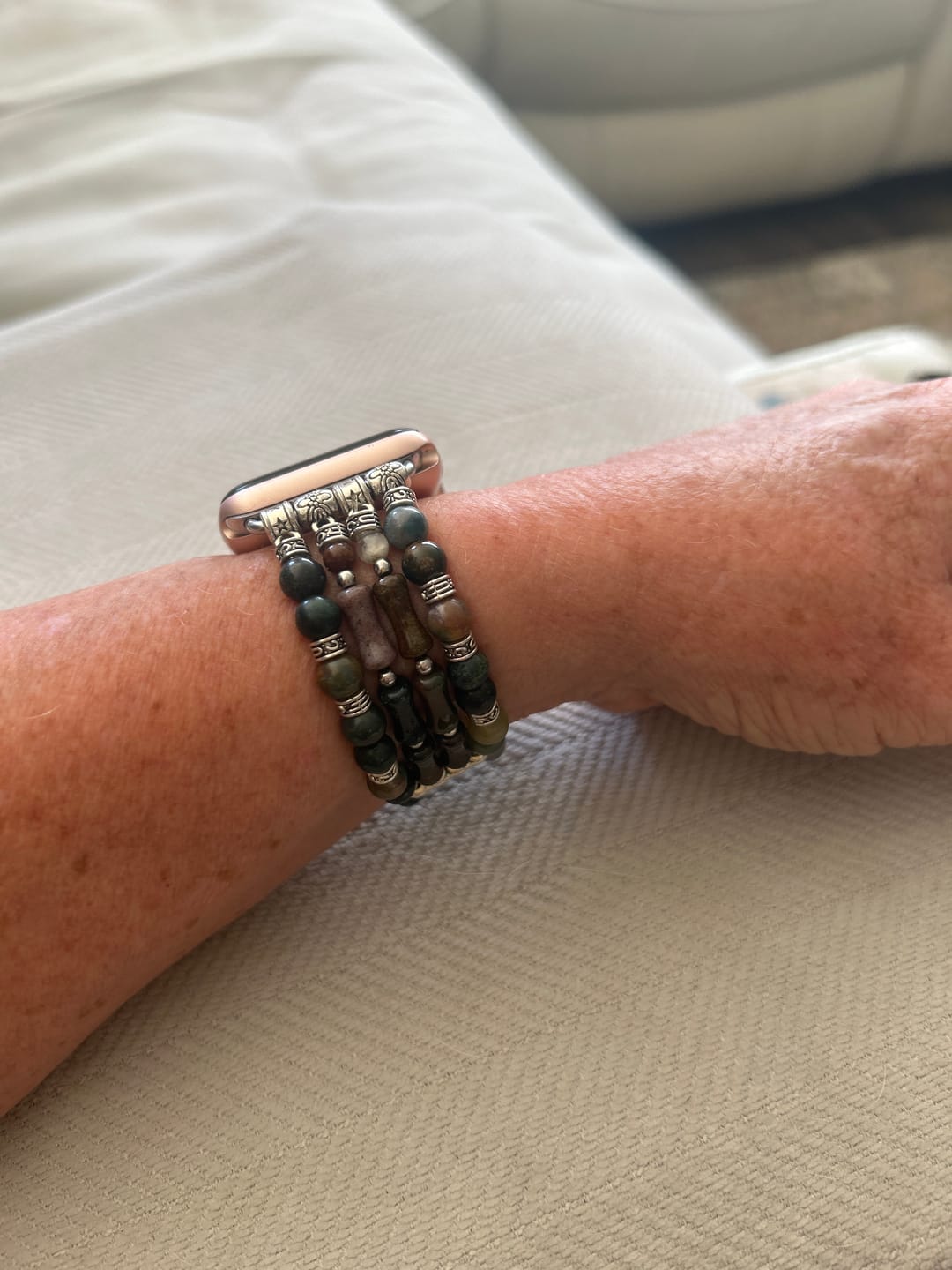 Customer photo review of Vintage Agate Stretch Apple Watch Strap