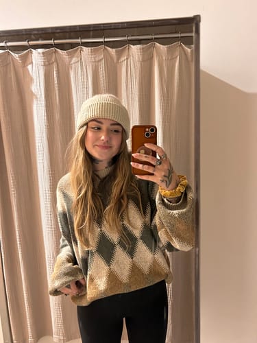 Customer photo review of Vintage Liberty Sweater Mens 2XL Brown Argyle Knit Sweatshirt