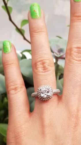 Customer photo review of Halo Cushion Cut CZ Ring in Sterling Silver