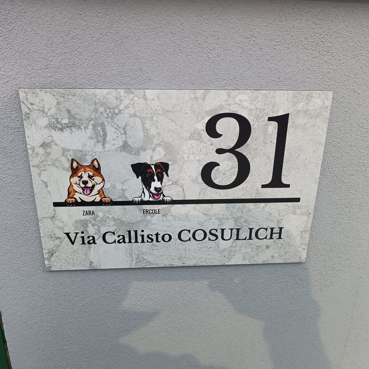 Customer photo review of Numero civico effetto marmo - Targa per porta personalizzata