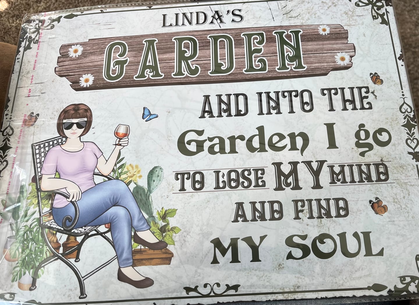 Customer photo review of And Into The Garden I Go Gardening Girl - Garden Sign - Personalized Custom Classic Metal Signs