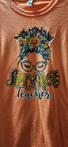 Customer photo review of SPOOKY TEACHER DTF Transfer