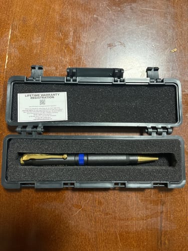 Customer photo review of .308 Real Bullet Casing Refillable Twist Pen - Tactical Gift Box - Thin Blue Line