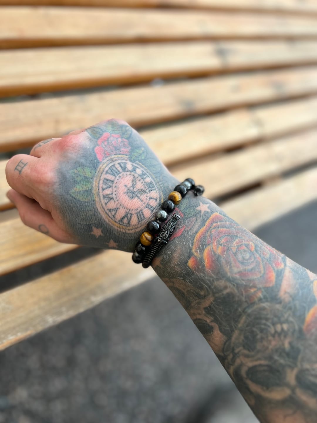 Customer photo review of Triple protection - beaded bracelet; black obsidian, tiger's eye and hematite