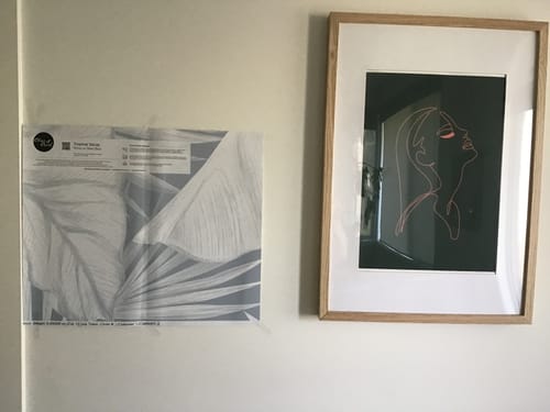 Customer photo review of Tropical Vacay White on Navy Blue Wallpaper