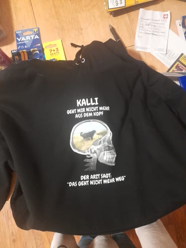 Customer photo review of Mein Hund geht mir nicht aus dem Kopf - Personalisierbarer Unisex Hoodie