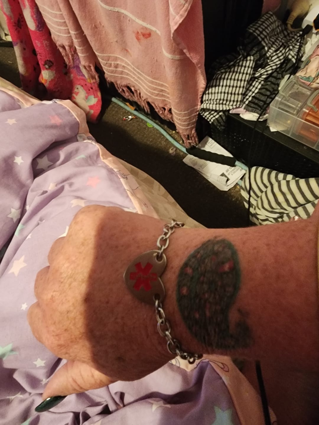 Customer photo review of Ultra Silicone Medical ID Bracelet in Navy & Pink