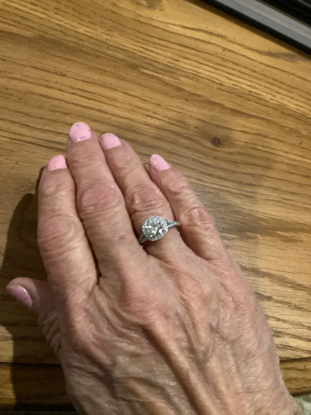 Customer photo review of Moissanite Split Shank Square Halo Pave Sterling Silver Wedding Ring