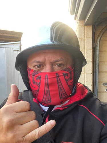 Customer photo review of New Zealand Maori Koru Bandana 3 Pack - Red