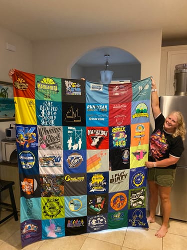 T-shirt quilt with running, fitness themes by Valerie from FL