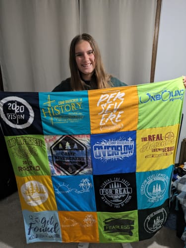 T-shirt quilt with history, spirituality themes by Addison from NE