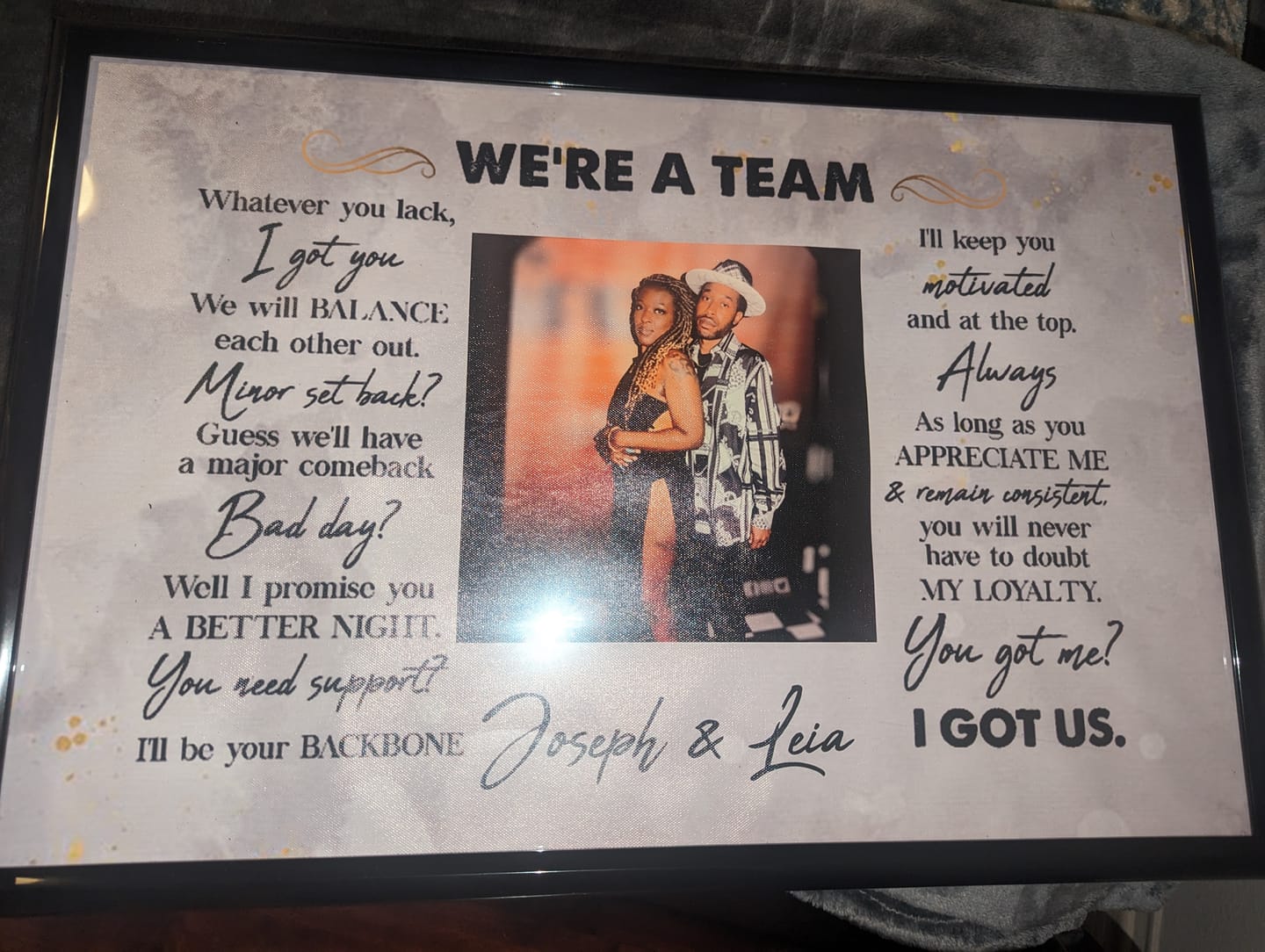 Customer photo review of We're A Team I Got Us Black African Couple - Personalized Wrapped Poster