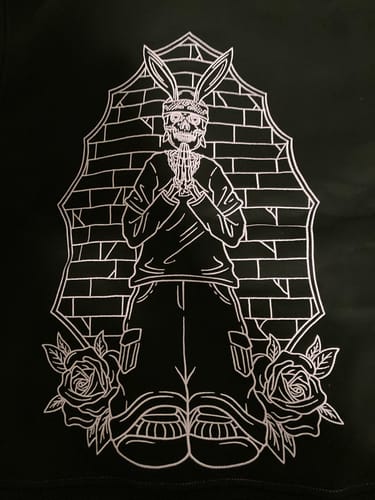 Customer photo review of Praying Rabbit Hoodie (Black/Lavender)