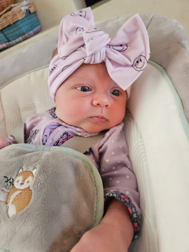 Customer photo review of Mini Tieband - Lavender Smiley