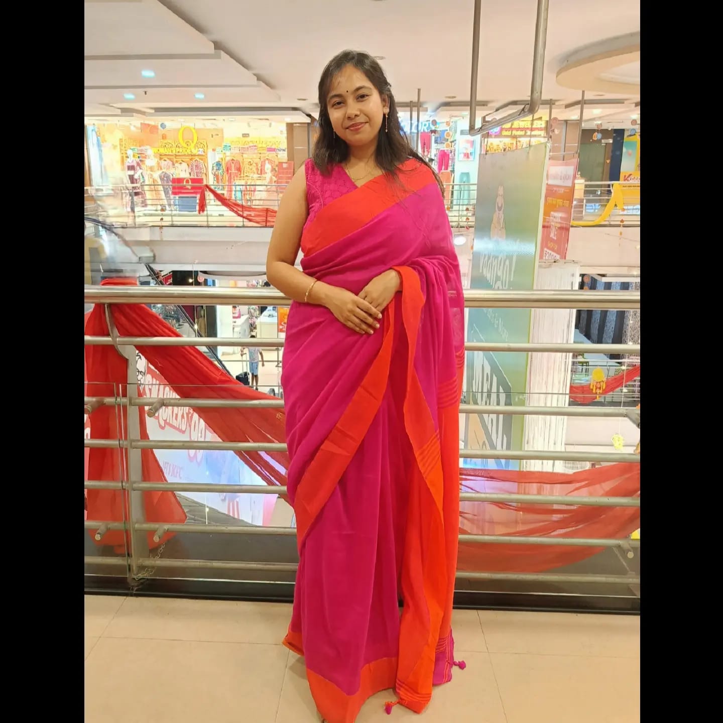 Customer photo review of Pink Orange Soft Cotton  Saree