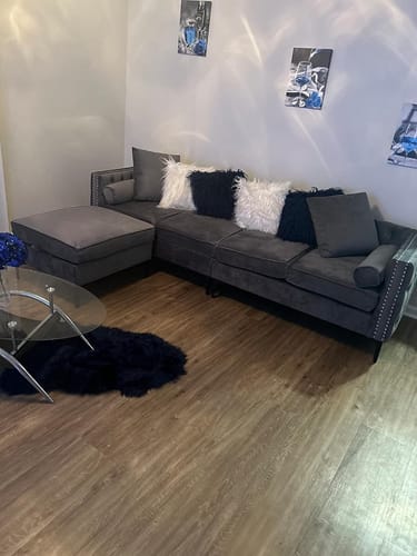 Customer photo review of HOMREST 4-Seat Sectional Sleeper Sofa Set with Storage Ottoman, L-Shaped Dutch Velvet Couch Bed for Living Room Grey