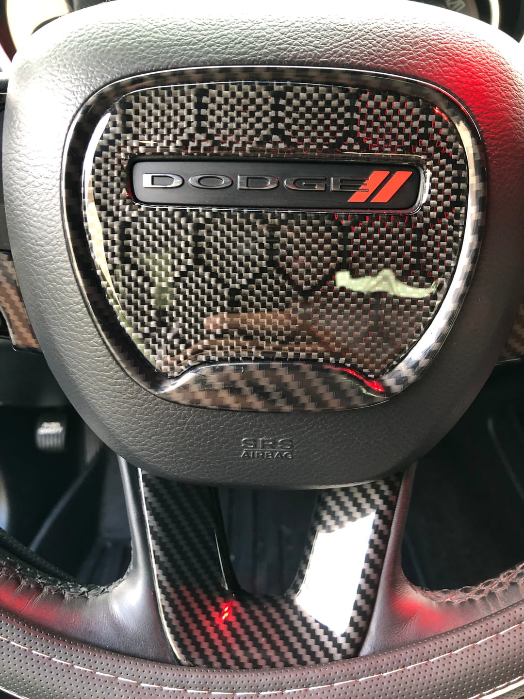 Customer photo review of Real Carbon Fiber Steering Wheel Airbag Center Piece Overlay for Dodge Challenger/Charger 2015-2023