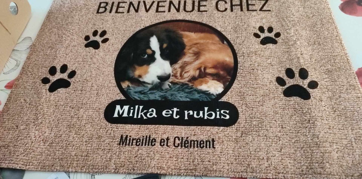 Customer photo review of Photo avec porte-nom - Paillasson personnalisé