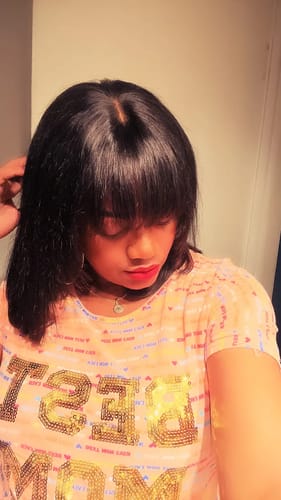 Customer photo review of Luvwin Wear And Go Straight Short Bang Wig Beginner Friendly 100% Human Hair