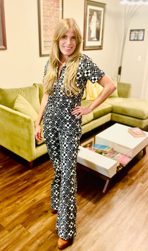 Customer photo review of Black and White Flower Jumpsuit