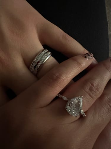 Customer photo review of Louily Two Row Design White Gold White Sapphire Men's Wide Wedding Band In 925 Sterling Silver