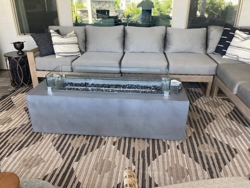 Customer photo review of 60" Rectangular Outdoor Propane Gas Fire Pit Table in Gray