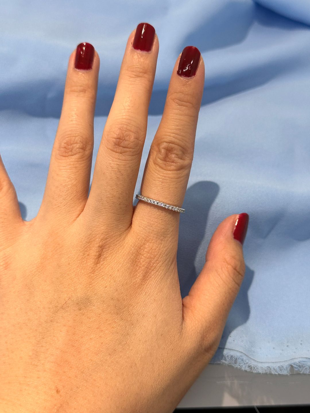 Customer photo review of Louily 0.5 Ct Round Cut Classic Full Eternity Thin Wedding Band For Women In Sterling Silver