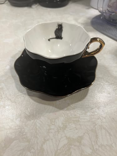 Customer photo review of Black Cat Black Gold Tea Cup and Saucer