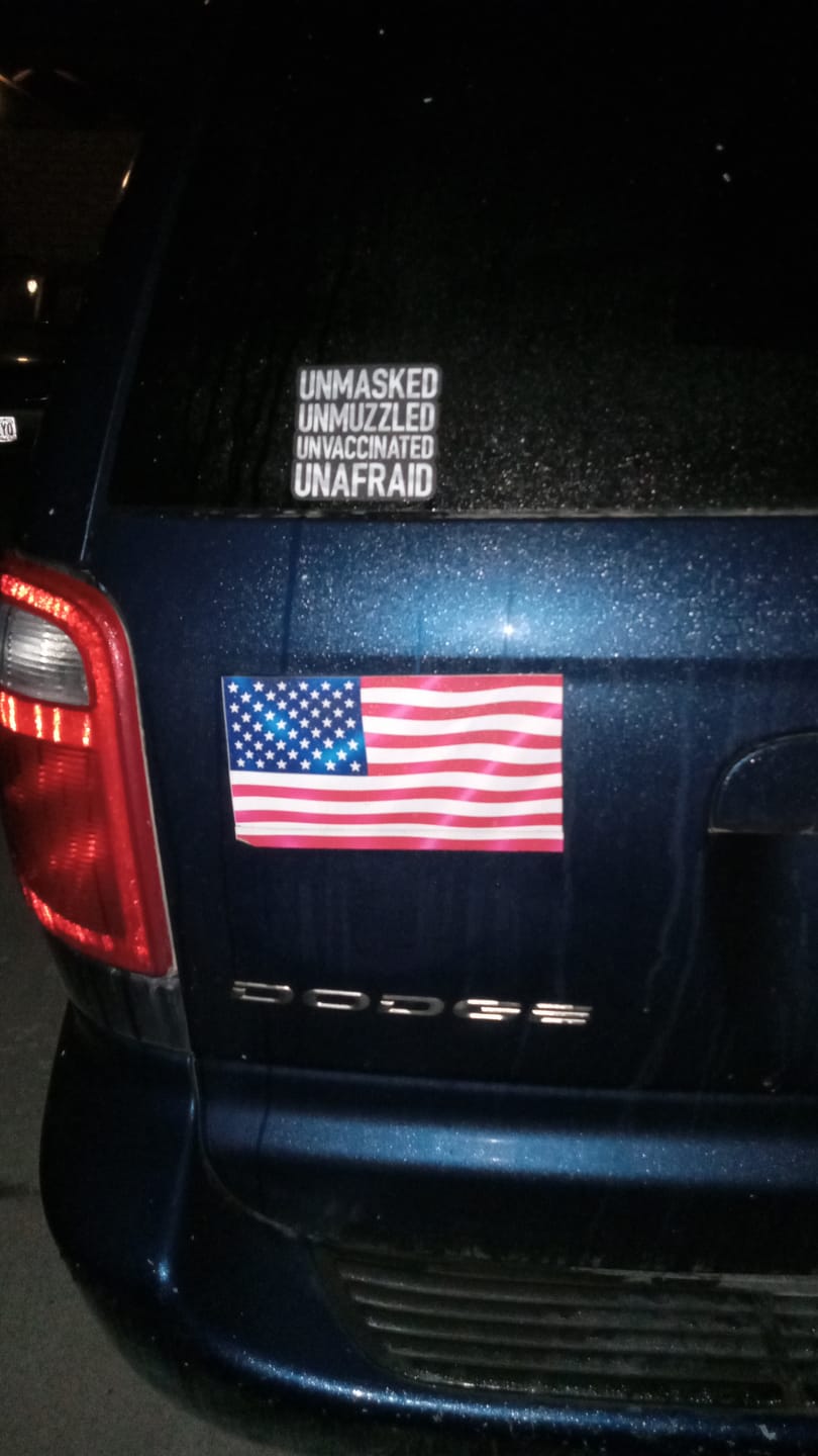 Customer photo review of Unmasked Unmuzzled Decal