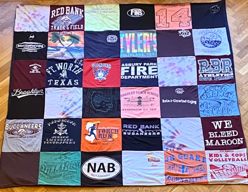 T-shirt quilt featuring red bank buccaneers by Rita from TX