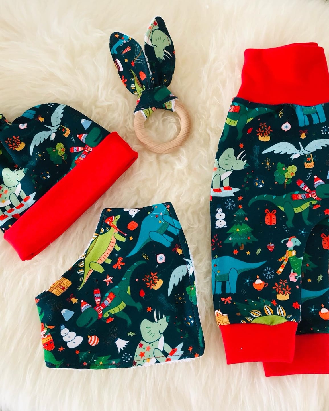 Customer photo review of Christmas Dinosaurs on Dark Teal French Terry Fabric