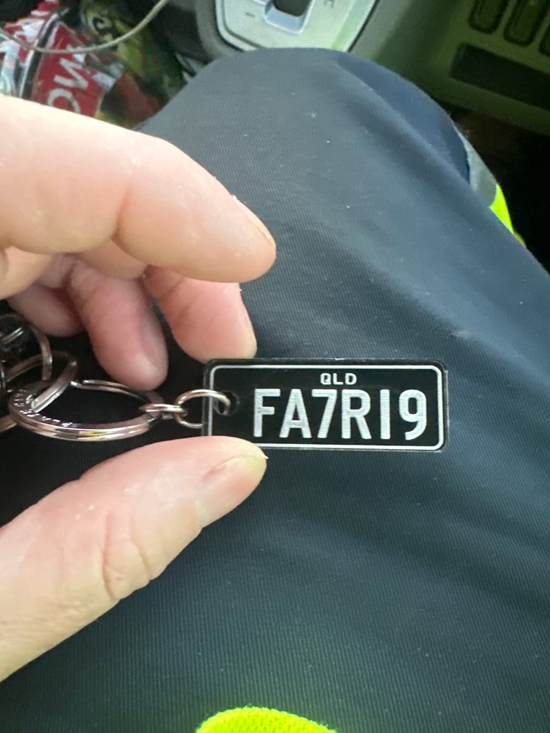 Customer photo review of QLD Classic Licence Plate Custom Keychain