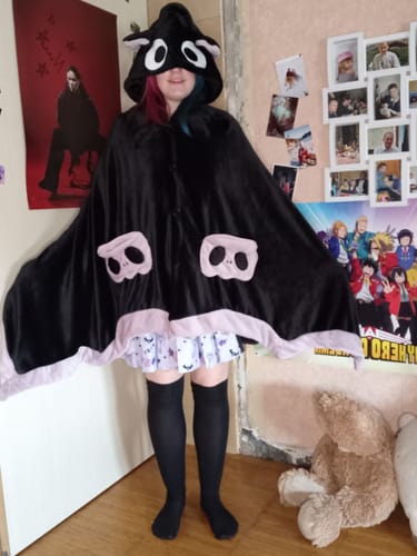Customer photo review of Halloween Bat Fox Shark Kawaii Blanket Cape Poncho