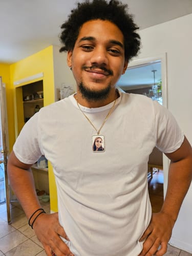 Customer photo review of Iced Out Rectangle Photo Pendant