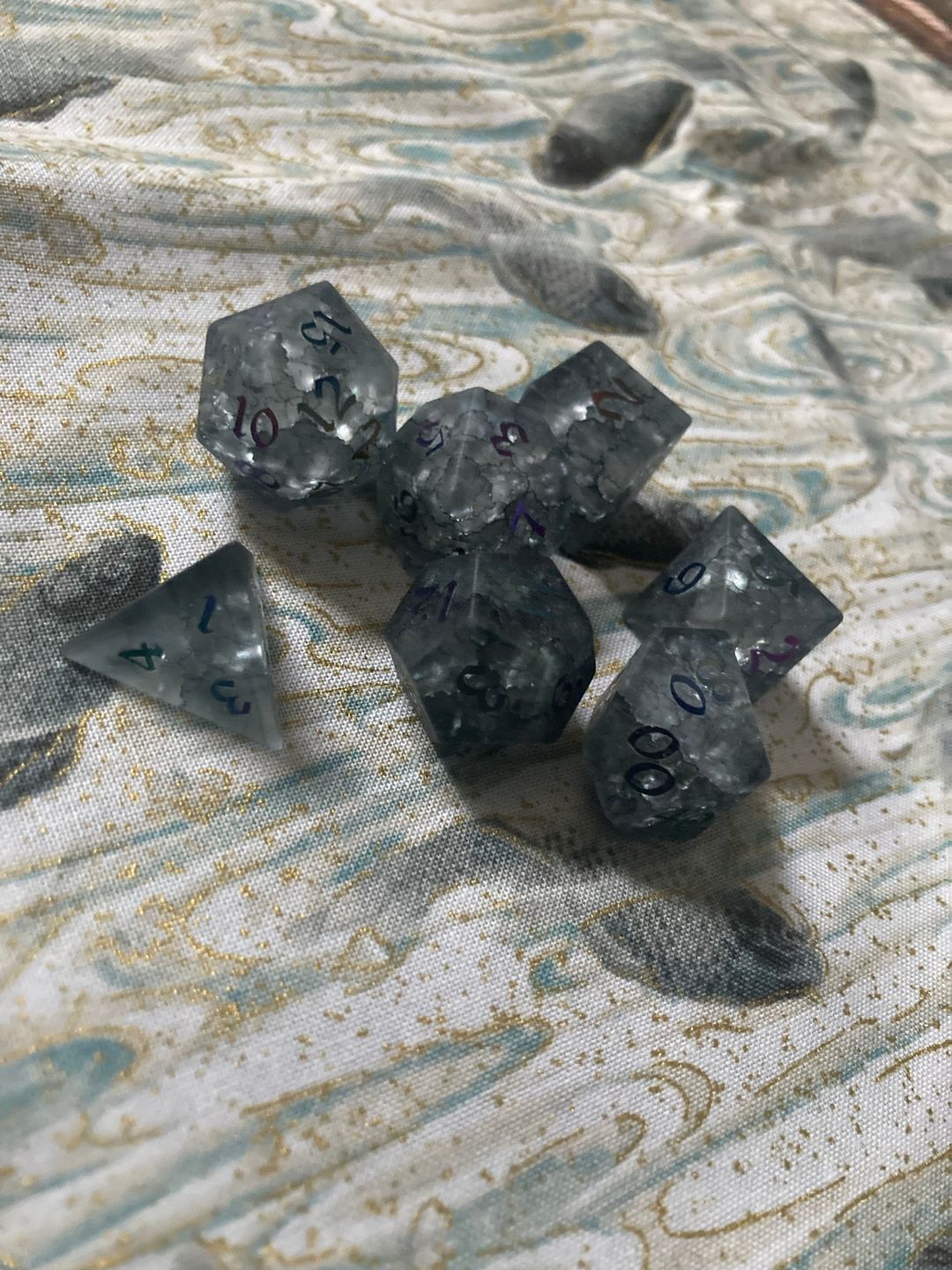 Customer photo review of Black Inked Lightning Glass Cracked Glass (And Box) Polyhedral Dice DND Set - RPG Game DND