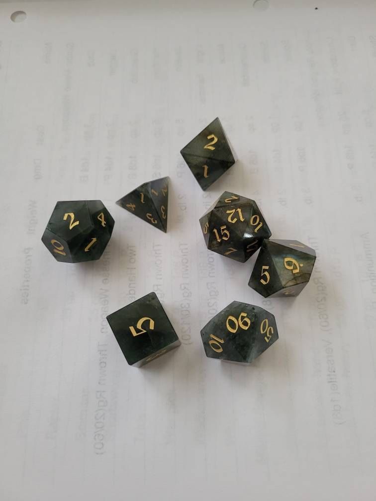 Customer photo review of Labradorite Gemstone Dice (And Box) Polyhedral Dice DND Set