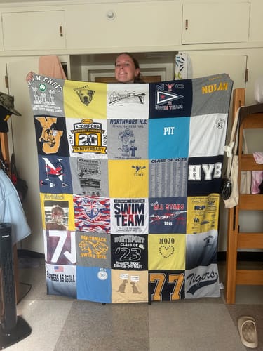T-shirt quilt featuring swim team by Nora from NY