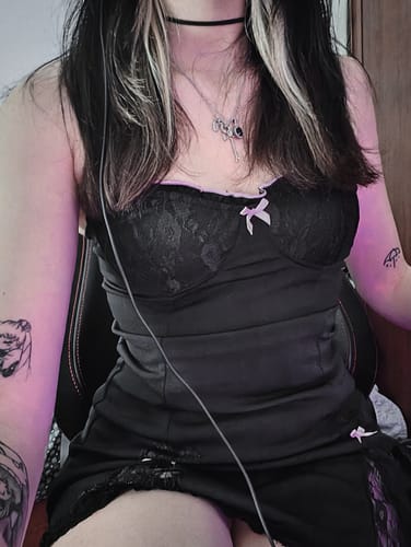 Customer photo review of Stephanie Pink Bows Black Lace Dress