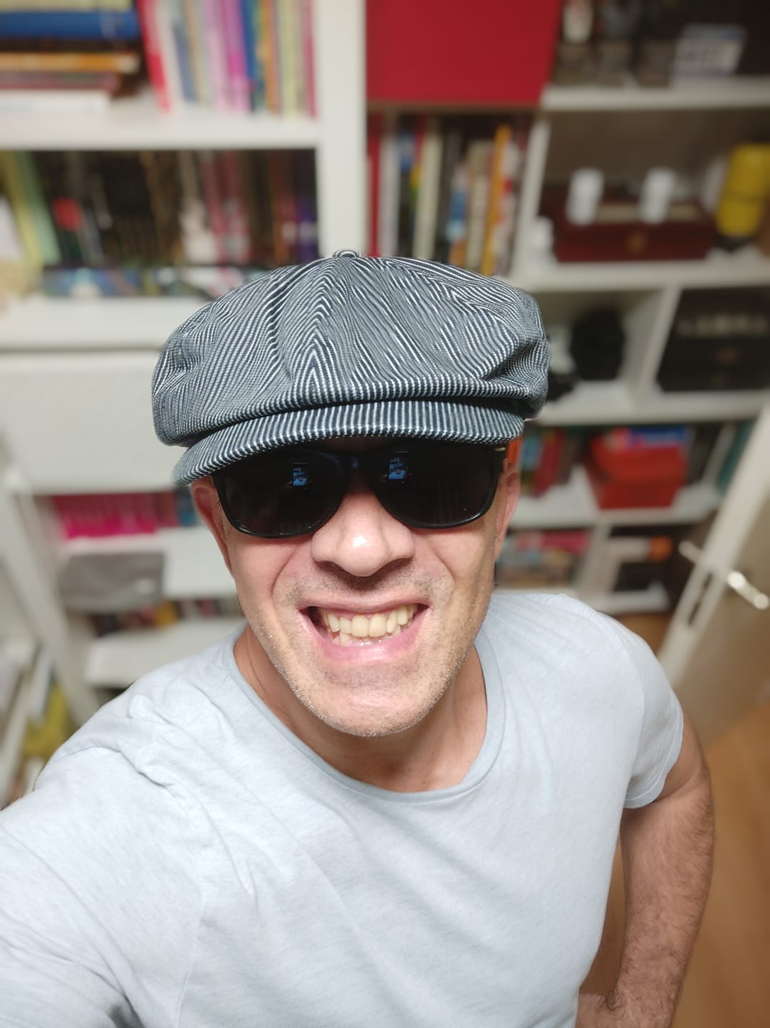 Customer photo review of Striped Denim Newsboy Cap