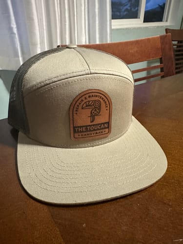 Customer photo review of Flat Bill Seven-Panel Leather Patch Hat - Richardson 168
