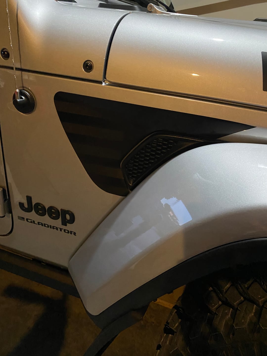 Customer photo review of Black on Black American Flag Fender Vent Premium Wrap Decal for Wrangler JL and Gladiator
