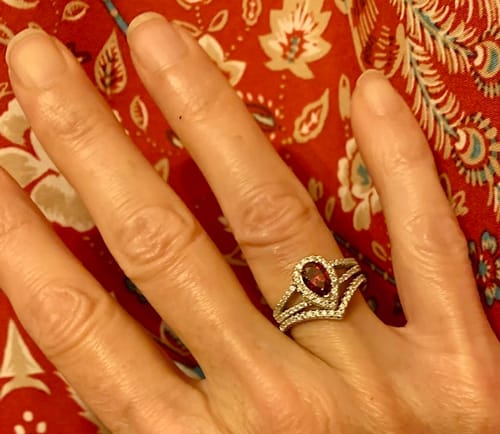 Customer photo review of Halo Wishbone Red Pear CZ Split Shank Ring Set in Sterling Silver